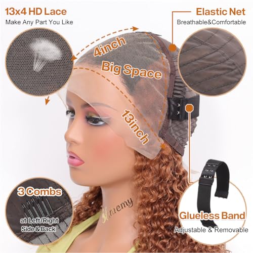 Curly Bob Wig Human Hair Deep Wave 13x4 HD Lace Front Wigs For Black Women Human Hair Pre Plucked Wear And Go Glueless Short Wet And Wavy Ombre Honey Blonde Highlight Color 4/27 12 Inch