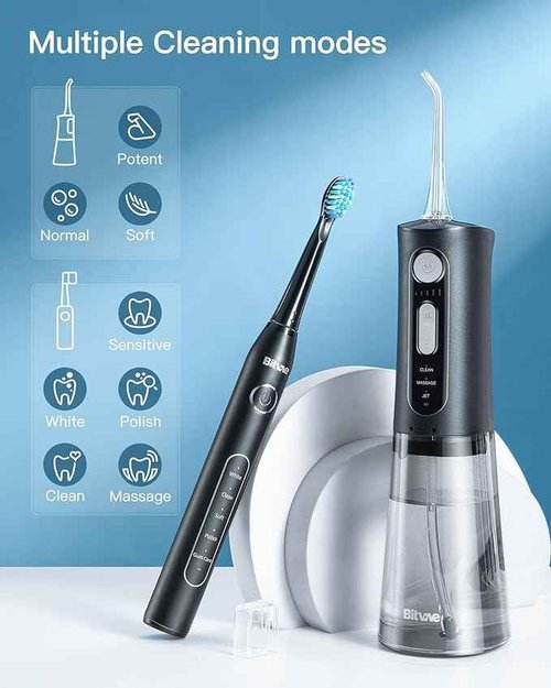 Bitvae R2 Rotating Electric Toothbrush for Adult, 5 Modes Rechargeable Power Toothbrush ＆ Water Flosser and Electric Toothbrush Combo Bundle, 3 Modes Rechargeable Water for Adult, Black