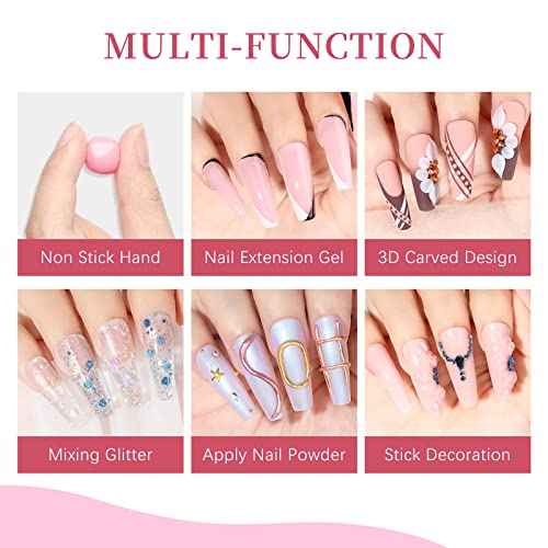 Solid Builder Gel for 3D Nail Art Extension Gel Non Stick Hand Sculpture Hard Gels with Dual Form Flower Strengthen for Home DIY Nails Salon Lamp Cure Require 30g(1oz)
