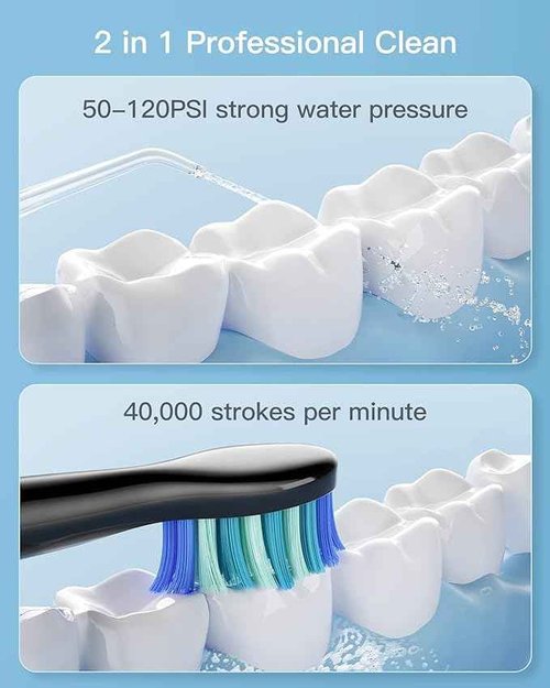 Bitvae R2 Rotating Electric Toothbrush for Adult, 5 Modes Rechargeable Power Toothbrush ＆ Water Flosser and Electric Toothbrush Combo Bundle, 3 Modes Rechargeable Water for Adult, Black
