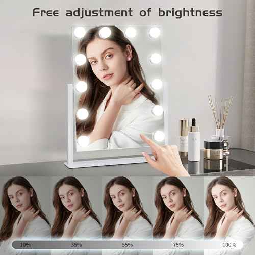 Vanity Mirror with Lights,Lighted Vanity Mirror with 12 Dimmable Bulbs for Dressing Room & Bedroom,3 Color Lighting,Modes Detachable 10x Magnification 360¡ÆRatation (White) 14.6" L x 17" W