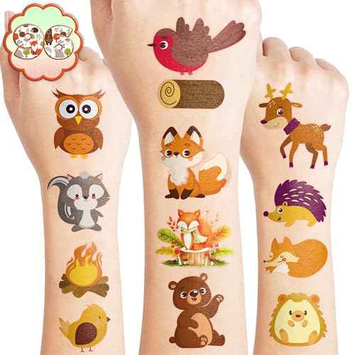 96PCS Woodland Animal Pre-Cut Temporary Tattoos for Kids - Cute Forest-Themed Party Favors, Perfect for Birthday Parties, School Prizes, Autumn Celebrations