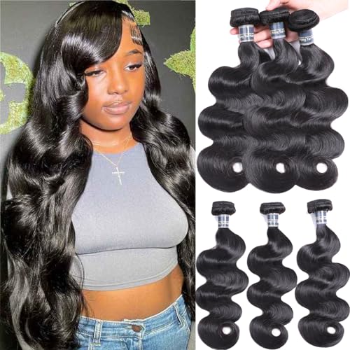 Body Wave Hair 3 Bundles 18 20 22 Inch Human Hair 100% Unprocessed Brazilian Virgin Hair Bundles Deals Weave Bundles Human Hair Body Wave 1B Color