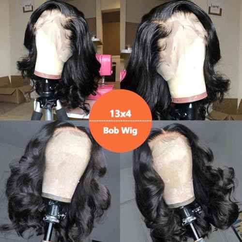 Wavy Bob Wig Human Hair 13x4 Lace Front Wigs Human Hair Pre Plucked Glueless Wigs Human Hair 12 Inch Short Bob Wigs Brazilian Body Loose Wave Wear and Go Human Hair Wig
