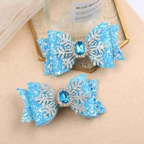 Christmas Bow Hair Clips White Snowflake Glitter Hair Clips Blue Glitter Hair Bow Clip Blue Sapphire Hairgrips White Diamond Hair Clip Design Christmas New Year Party Hair Accessories for Girls Women