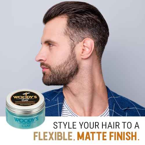 Woody's Hair Clay for Men ? Matte Finish, Styling Pomade for Men Stronghold, Firm and Flexible Control, 3.4 oz. 2-Pack