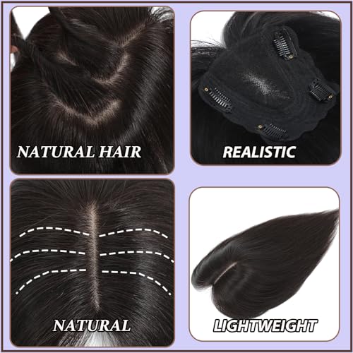 Hair Toppers for Women Real Human Hair, 360¡Æ3D Topper for Women with Thinning Crown Wispy Clip in Bangs Breathable Hand Tied Craft Big Coverage Hairpieces(Black£¨Big Coverage£©, 16 Inch-3D-Wispy)