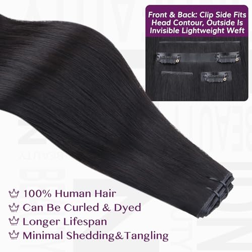 IDN BEAUTY Genius Weft Straight Clip In Hair Extensions Human Hair For Black Girl Women, Virgin Hair Longer Lifespan, Invisible Seamless PU Weft Clip Ins, 14 Inch 100g 7Pcs Natural Black