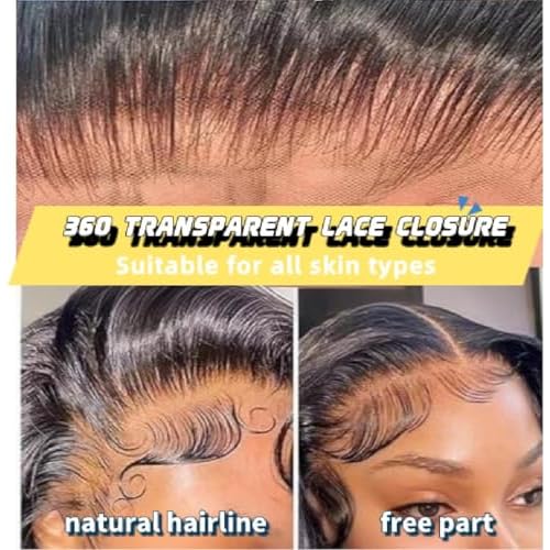 360 Closure Human Hair HD Transparent Full Lace Frontal Pre Plucked With Baby Hair Natural Hairline Bleachable Knot Free Part Raw Brazilian Unprocessed Natural Color 20 Inch