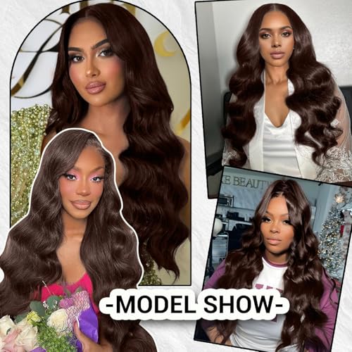 Chocolate Brown Lace Front Wig 220% Density Brown Wig Human Hair 13x6 Hd Lace Front Wigs Human Hair Pre Plucked with Baby Hair 28 Inch Brown Loose Body Wave Human Hair Wig for Women