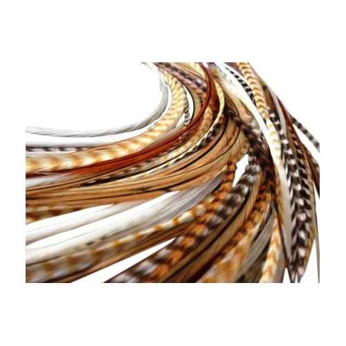 New Bohemian 13 pc Kit 6"-11" Feather Hair Extensions Kit 6 Long NATURAL Genuine Single Feathers & Variety of Micro Beads & Hook Tool (Colors Will Be Chosen Randomly)