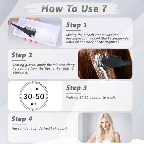 Gentle Cream Hair Bleach Kit, Ammonia-Free Bleach for Hair with Developer, Lifts Up to 8 Levels, No-Drip Hair Lightening Kit for Home Use