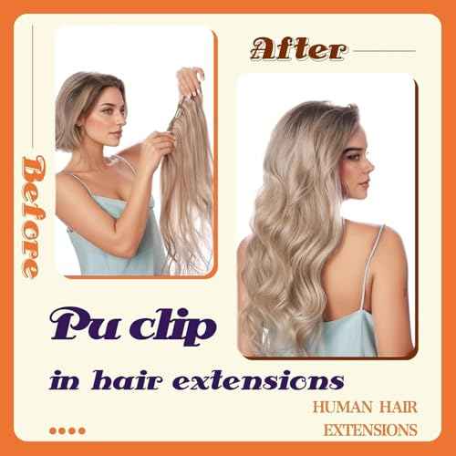 Full Shine Hair Extensions Real Human Hair Clip ins Blonde Hair Extensions Highlight Seamless Clip in Human Hair Extension PU Skin Weft Add Volume 18 Inch 8 PCS 120 Grams