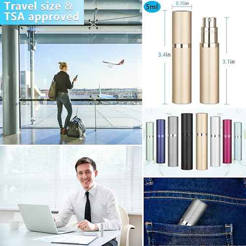 Refillable Perfume Atomizer Travel Bottle 3-Pack 5ml Leakproof Luxury Travel Perfume Refillable Bottle, Portable Fragrance Atomiser (Black & Gold & Silver)