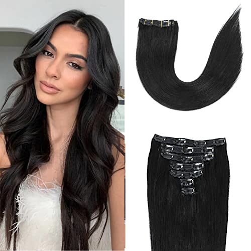 Clip in Hair Extensions Real Human Hair 22Inch 120g/set Straight Human Hair Clip in Extensions Natural Black 7pcs Thick Remy Brazilian Human Hair Clip ins for Women