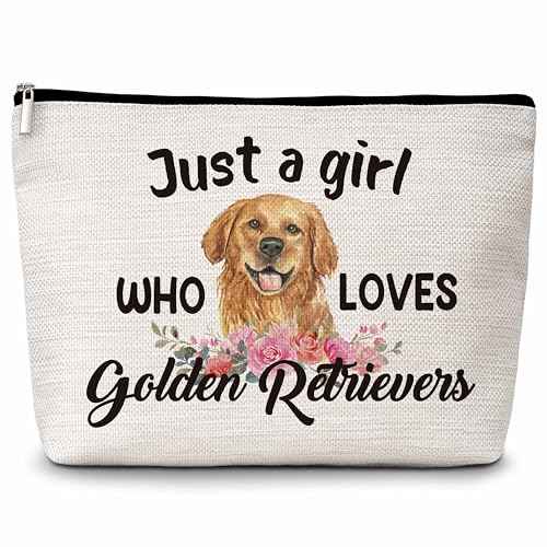Golden Retrievers Gifts Makeup Bag, Just A Girl Who Loves Golden Retrievers Cosmetic Bags, Dog Makeup Zipper Pouch Bag, Dog Lover Inspired Gift, Birthday Gift For Women Girls, 16