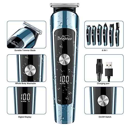 Brightup Beard Trimmer for Men, IPX7 Waterproof Mens Grooming Kit with Cordless Hair Clippers, Electric Razor with LED Display, Shavers for Mustache, Body, Face, Ear, Nose Hair Trimmer, Gifts for Men