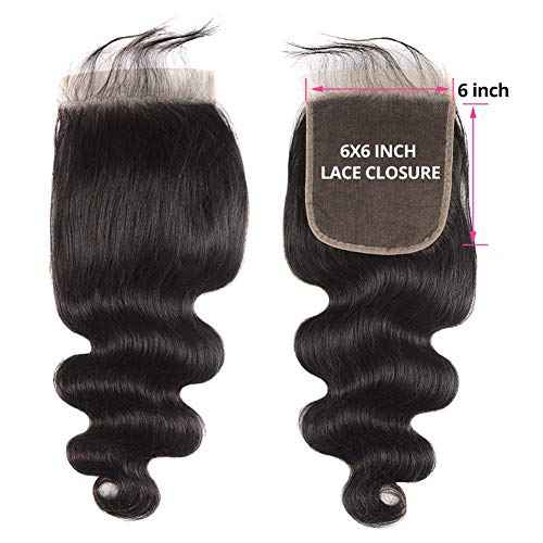 6X6 HD Transparent Lace Closure Human Hair Pre Plucked Closure Body Wave Brazilian Virgin Hair 6X6 Colsure With Baby Hair High Density Real Human Hair Wet And Wavy Natural Black 16 Inch