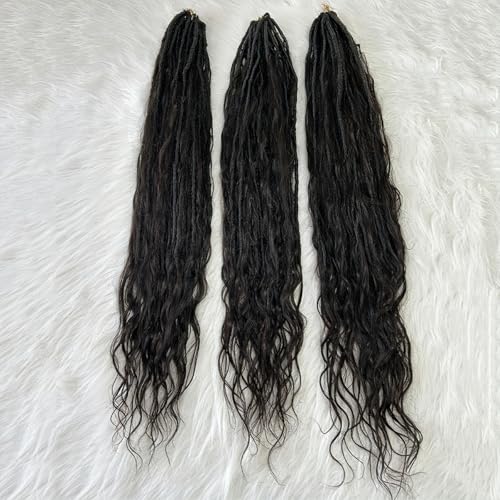 Locs Human Hair Crochet Boho Extensions Pre Looped Goddess Body Wave Curly Ends Knotless Box Braids Faux Locs For Women 18 Inch 24Strands