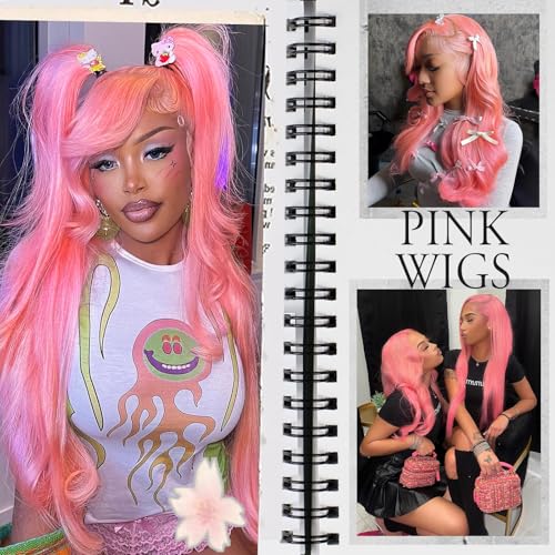 Pink Human Hair Wig 200 Density Body Wave HD Lace Front Wigs Human Hair Pre Plucked with Baby Hair Lace Front Wig 13x4 Lace Frontal Wigs Real Hair Wigs for Women 22 Inch