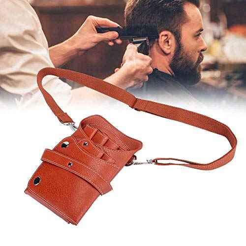 Ymiko Scissor Pouch Belt, Salon Barber Hair Scissors Holster Scissors Pouch PU Leather Hair Stylist Shear Hairdressing Tool Case Bag Holder Pouch with Waist Shoulder Belt (Brown)