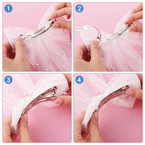 Bridal Pearl Hair Bow Veil Bridesmaid Large Hair Bow Wedding Veil with Barrette Bachelorette Party Decorations Bridal Bridesmaid Gift (White)