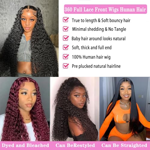 360 Lace Front Wigs Human Hair Pre Plucked Deep Wave Lace Front Wigs Human Hair Wigs for Black Women with Baby Hair Natural Hairline Deep Culy 360 Full Lace Wigs 18 Inch