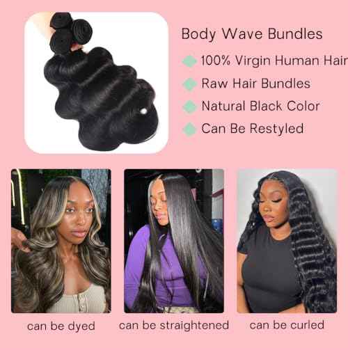 Hair Body Wave Bundles 14 16 18 20 Body Wave Human Hair 4 Bundles 100% Unprocessed Brazilian Virgin Remy Hair Extensions for Black Women