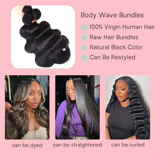 Body Wave Bundles Human Hair 20 20 20 3 Bundles 100% Brazilian Human Hair Bundles Weave Bundles Deals Real Human Hair Extensions Natural Black Color