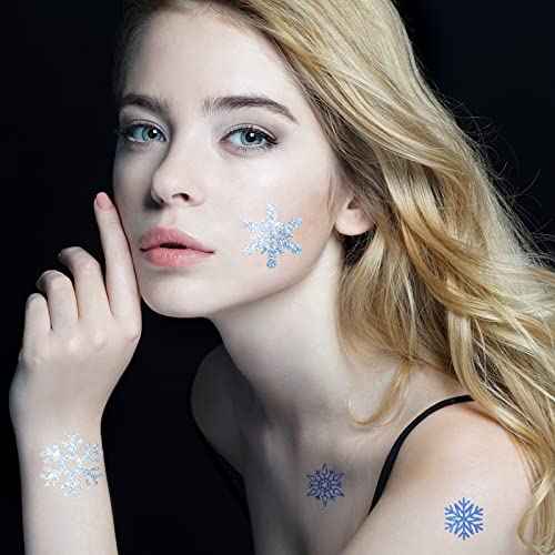 Kathfly 180 Pcs Snowflake Temporary Tattoos Winter Christmas Glitter Sticker Party Decorations Supplies Favors Gifts Cute Apparel Accessories for Body Face Women Party Supplies(Snowflake)