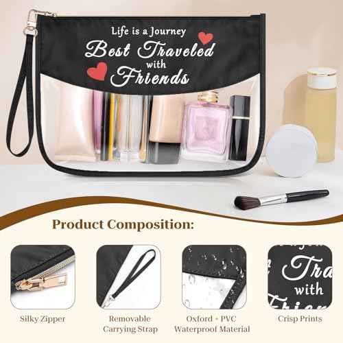Friendship Gift for Best Friends Travel Makeup Bag Sisterhood Gift Girl Trip Girls Weekend Gift Clear Cosmetic Bags Wedding Graduation Birthday Gift for Friends Bestie Sister Zipper Toiletry Pouch