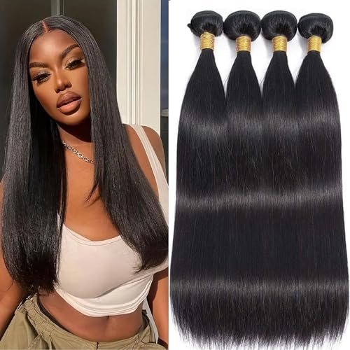 Human Hair Bundles Straight 20 20 22 22 Inch 12A Grade Unprocessed Virgin Brazilian Hair Extensions 4 Bundles Natural Color