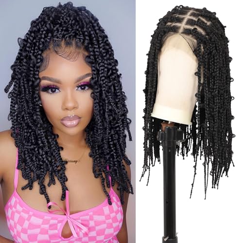 Lexqui 18" 360¡Æ HD Full Lace Braided Wigs for Women Short Knotless Braided wigs Butterfly Box Braid Wig with Baby Hair Premium Synthetic Braided Wig Shoulder Length Braided Lace Front Wigs Black