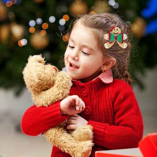 Glitter Christmas Hair Clips - 2PCS Sparkly Cute Gingerbread Man Hair Clips for Girls Non-slip Metal Alligator Hairpin Barrette Festive Hair Accessory for Christmas Party Kids Xmas Gifts