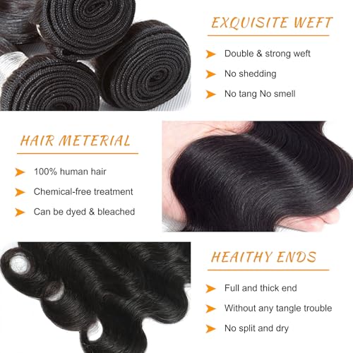 14A Brazilian Body Wave Bundles Human Hair 16 18 20 Inch 100% Real Raw Virgin Human Hair Bundles Body Wave 3 Bundles Human Hair Extension Natural Color£¨16 18 20£©