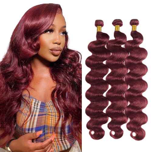 Dark Burgundy Bundles Red Body Wave Bundles 99J Burgundy Body Wave Human Hair Bundles Brazilian Unprocessed Virgin Hair 3 Bundles 28 30 32 Inch 99J Bundles Hair Weave for Women