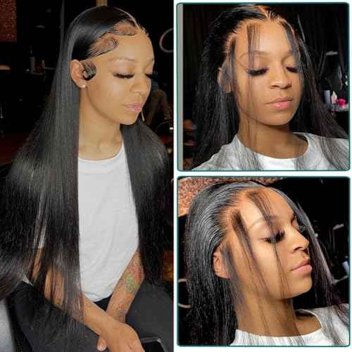 Azkiu Straight Lace Front Wigs Human Hair 13x4 HD Transparent Lace Front Wig Human Hair Pre Plucked with 180% Density Brazilian Virgin Lace Frontal Wigs 14Inch