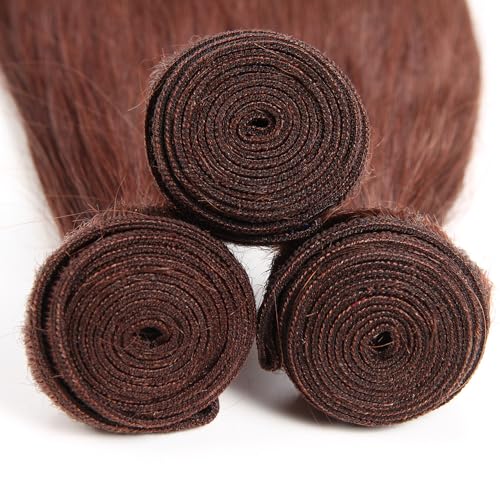 ijoy Reddish Brown Human Hair Bundle Long Straight Human Hair Brazilian Virgin Human Hair 24 Inch Chocolate Color for Women (33#)