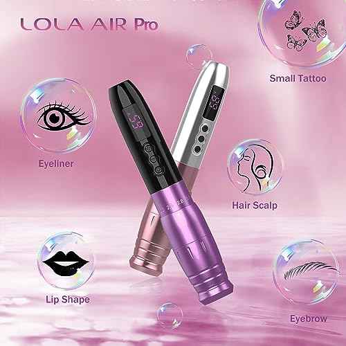 EZ Tattoo Kit - Tattoo Machine Kit Complete with 6 Strokes 2.0mm-3.3mm Permanent Makeup Tattoo Machine Pen with Extra 1000mAh Battery Power for Tattoo Women Artists (LOLA AIR PRO Pink)