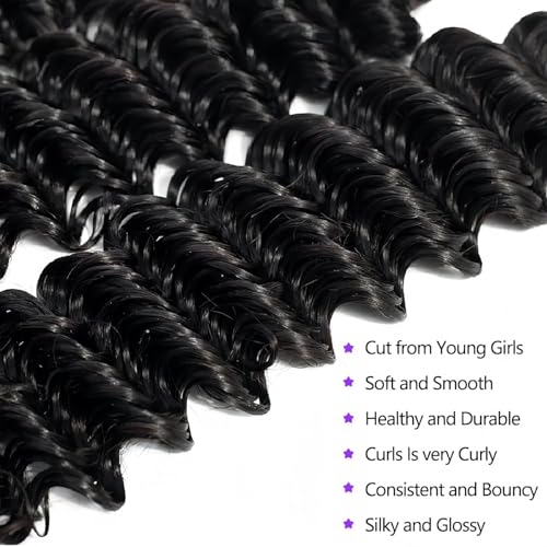 Deep Wave 5Bundles(50g/bundle) with 4x4 Lace Closure, Czrleaty Wet and Wavy Curly Human Hair Bundles with Closure, Unprocessed Brazilian Human Hair Extensions (14/14/14/14/14+14)