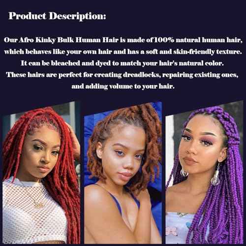 Afro Kinky Bulk Human Hair For Dreadlock Extensions Repair Locs,Twist Braiding, 100% Human Braiding Hair £¬30Grams each bundles Total (8Inch 6Bundles/Pack #30)