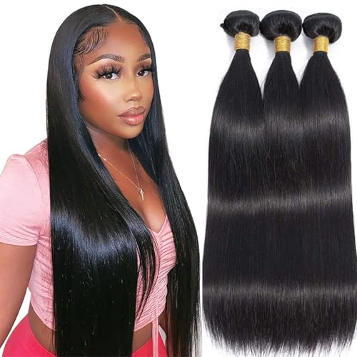 12A Straight Hair Bundles Brazilian Straight Human Hair 20 22 24 Inch 100% Unprocessed Virgin Weave Human Hair Raw Remy 3 Bundles Natural Color
