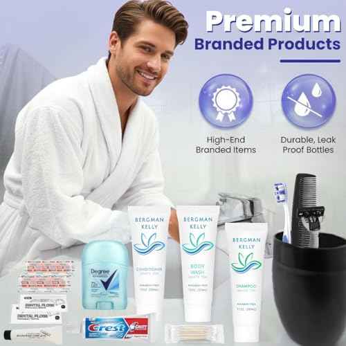 Trektote Travel Toiletry Kit For Men ? 12 Piece Set Of Travel Size Toiletries, TSA Compliant, Travel Essentials, Includes Shampoo And Conditioner, Body Wash, Toiletry Bag & More