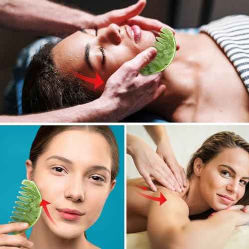 BBTO 2 Pcs Jade Comb for Scalp Massage Gua sha Comb for Head Body spa Hair Multifunctional Handheld Massage Tools(Round, Classic Style)