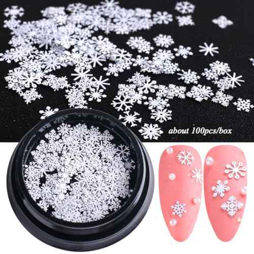 Snowflake Christmas Nail Glitter Sequins, 3D White Snowflake Glitter for Nail Winter DIY Nail Decals Glitter Nail Accessories for Xmas Nail Art Decoration Charms 1 Box