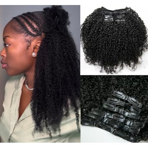 Seamless PU Clip In Hair Extensions 120g 7pcs Human Hair Natural Black Afro Kinky Curly PU Clip Ins Seamless Clip Ins For Black Women Virgin Hair PU Weft Invisible Edge 18inch