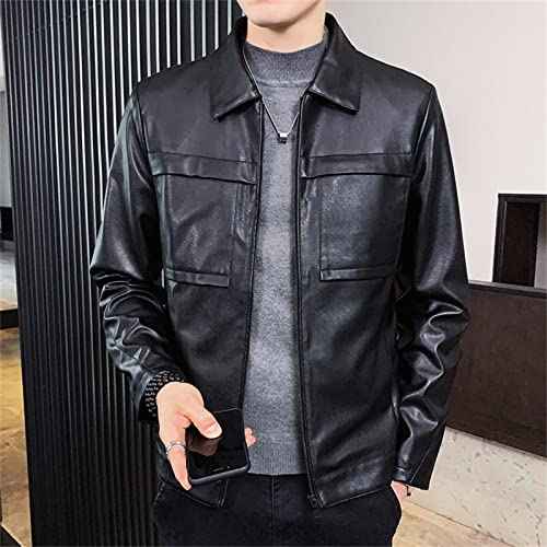 Men's Faux Leather Lambskin Biker Jacket Lightweight Vintage Motorcycle Outwear Classic PU Leather Jackets