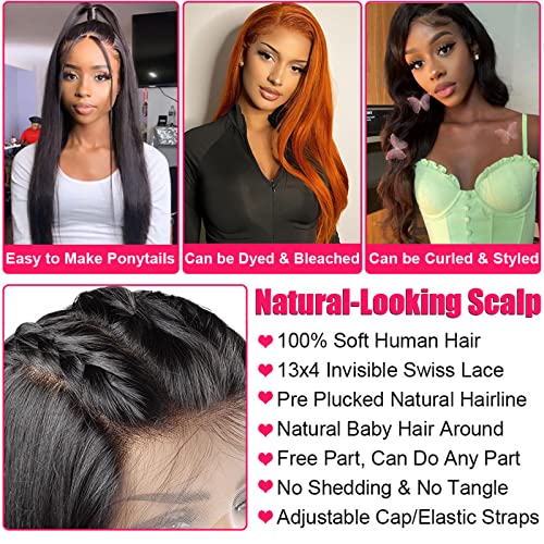 24 Inch HD Lace Front Wig 13x4 Lace Front Wig Straight Human Hair Wig 180% Density 9A Brazilian Virgin Human Hair Lace Front Wig for Women Natural Hairline