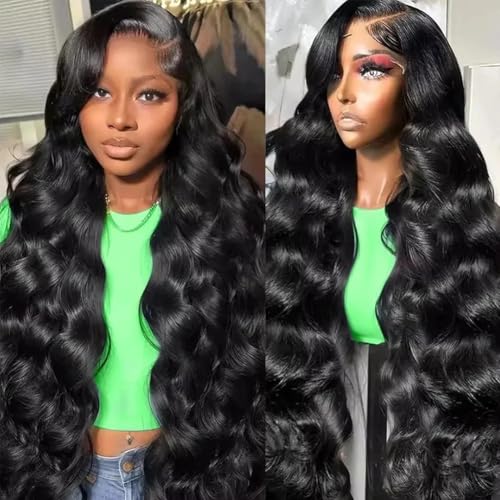 13x6 HD Lace Front Wigs Human hair Pre Plucked 200 Density Brazilian Body Wave Frontal Wigs Human Hair with Baby Hair Natural Hairline Natural Black Color 22Inch