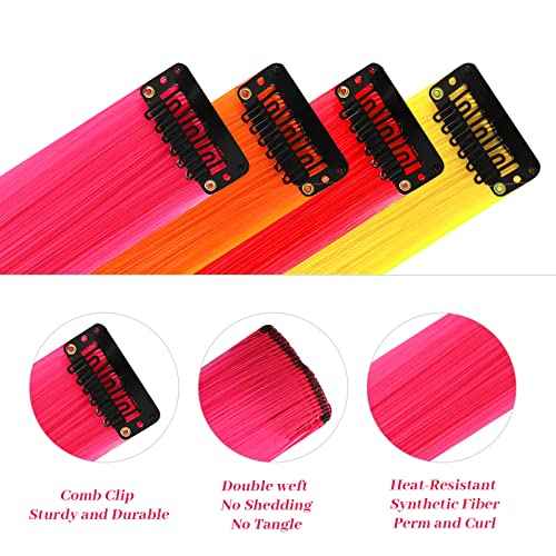 YaFex 12 Pcs Clip in Hair Extensions, 22 Inch Colored Hair Extensions Party Highlights Long Straight Synthetic Hairpieces for Women Kids Girls (Hot Pink)
